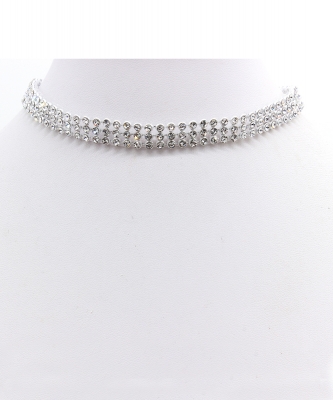 Clear Stone Choker Necklace NB300577 SILVER
